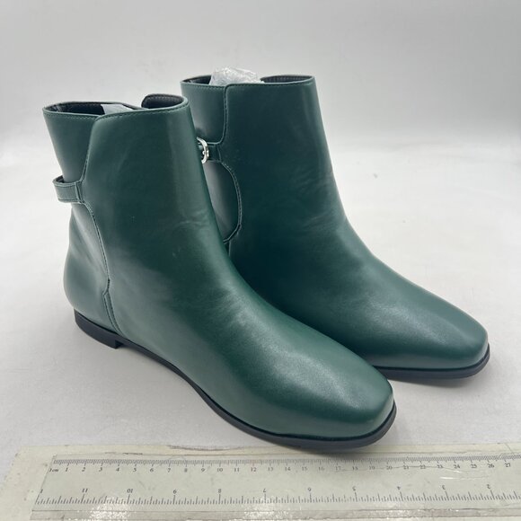 Dark Green Low Heel Back Strap Buckle Ankle Boots Square Toe Ladies Casual Boots - Picture 3 of 7